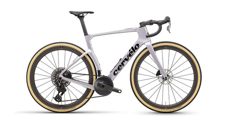 Cervelo Aspero-5 SRAM Force AXS 1 Gravel Bike in white with bold branding, designed for top-tier gravel performance and aerodynamics.