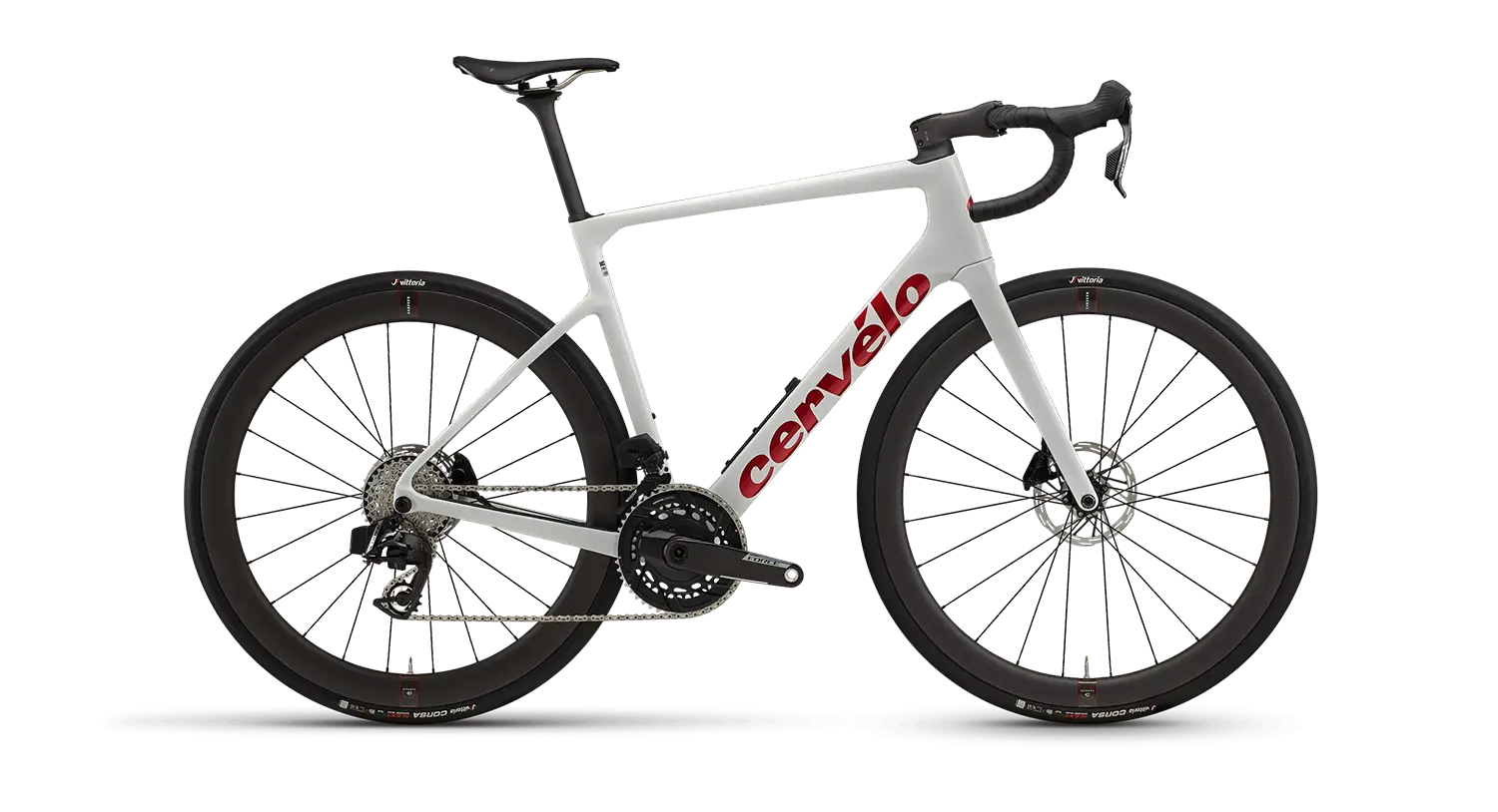 White bicycle with red 'Cervelo' logo on a white background