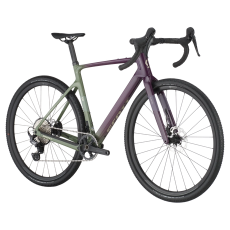 Scott Addict Gravel 40 gravel bike in a striking green-to-purple gradient, designed for endurance riding with a lightweight carbon frame.