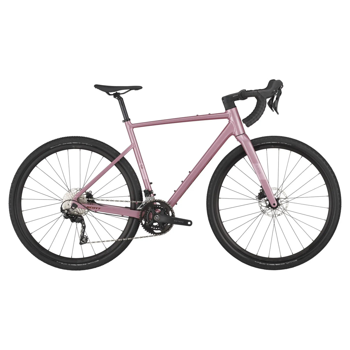 Scott Speedster Gravel 30 in matte pink featuring a lightweight alloy frame, carbon fork, and Shimano GRX groupset for enhanced gravel adventures.