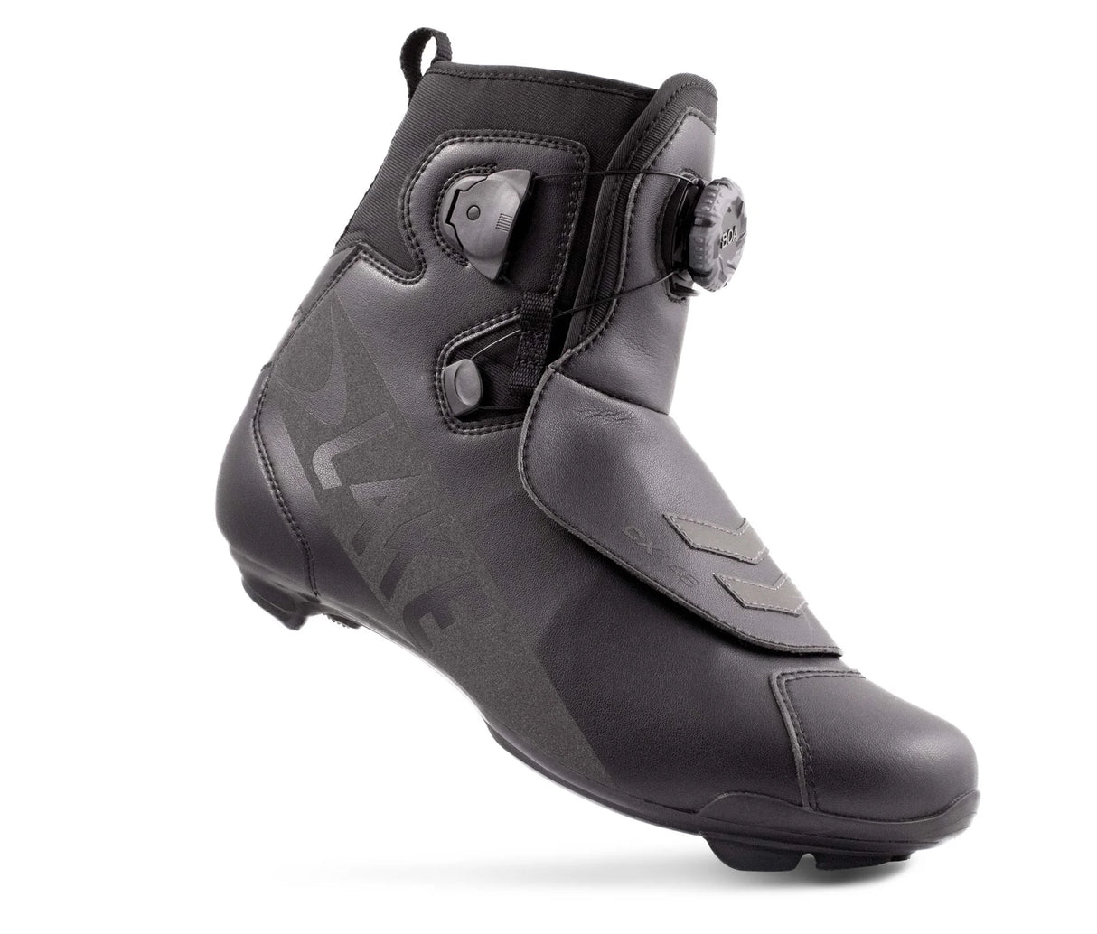 Lake CX146 Winter Road Shoe in black with waterproof upper and BOA closure, designed for cold-weather cycling performance.
