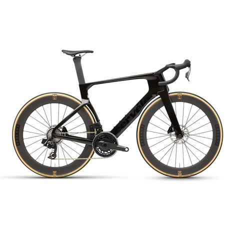 Cervélo S5 Force AXS Road Bike in black with deep-section Reserve wheels, designed for aerodynamic performance and speed in competitive cycling.