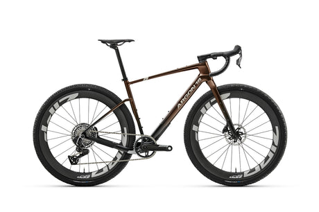 Argon 18 Dark Matter Force XPLR AXS Gravel Bike with carbon frame and deep-section wheels, ideal for off-road cycling adventures.