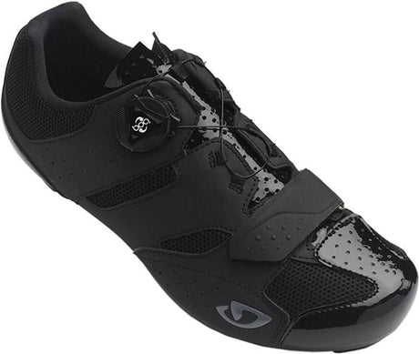 Angled view of black Giro Savix II Road Cycling Shoe featuring BOA closure system and perforated upper for ventilation and secure fit.