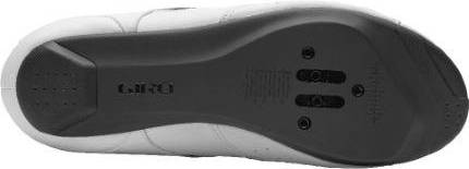 Bottom view of white Giro Savix II Road Cycling Shoe with cleat-compatible sole designed for road cyclists seeking efficient pedaling.