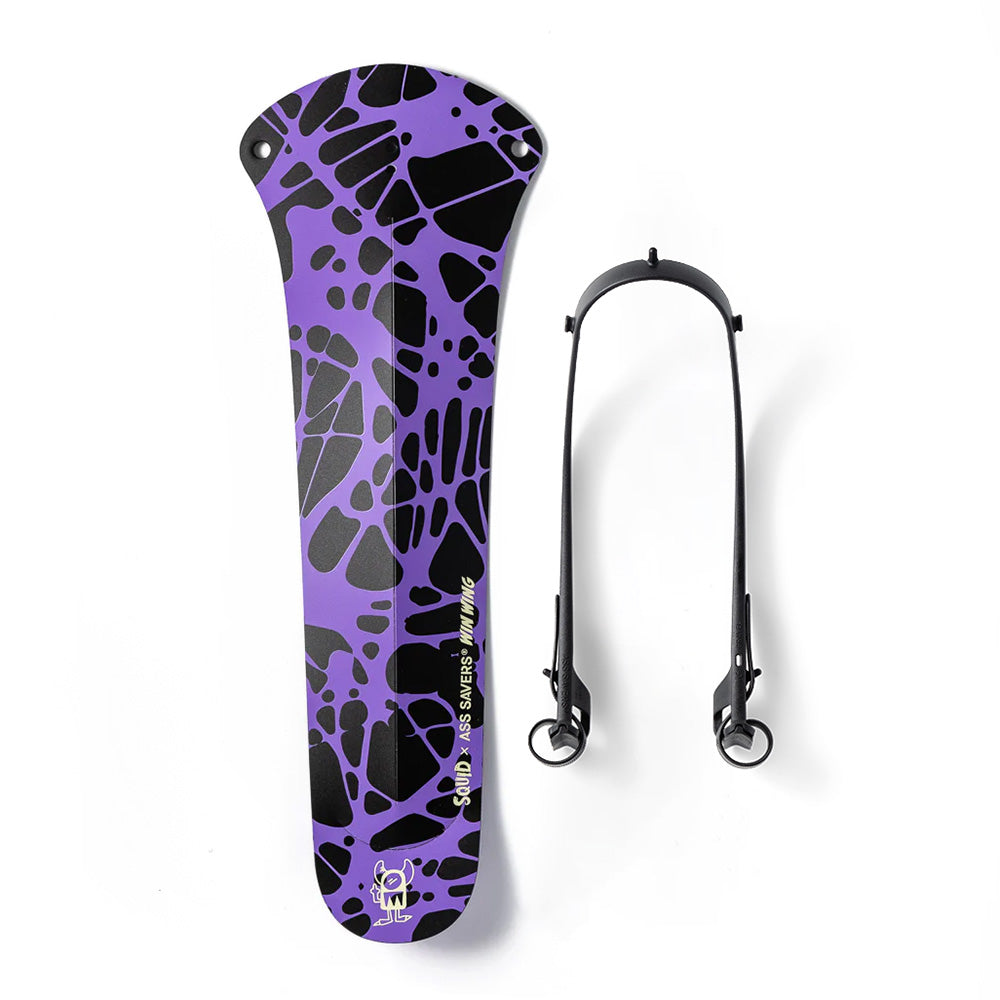 Ass Savers Win Wing Gravel 2 rear mudguard featuring a striking purple and black abstract pattern for unique gravel bike aesthetics.