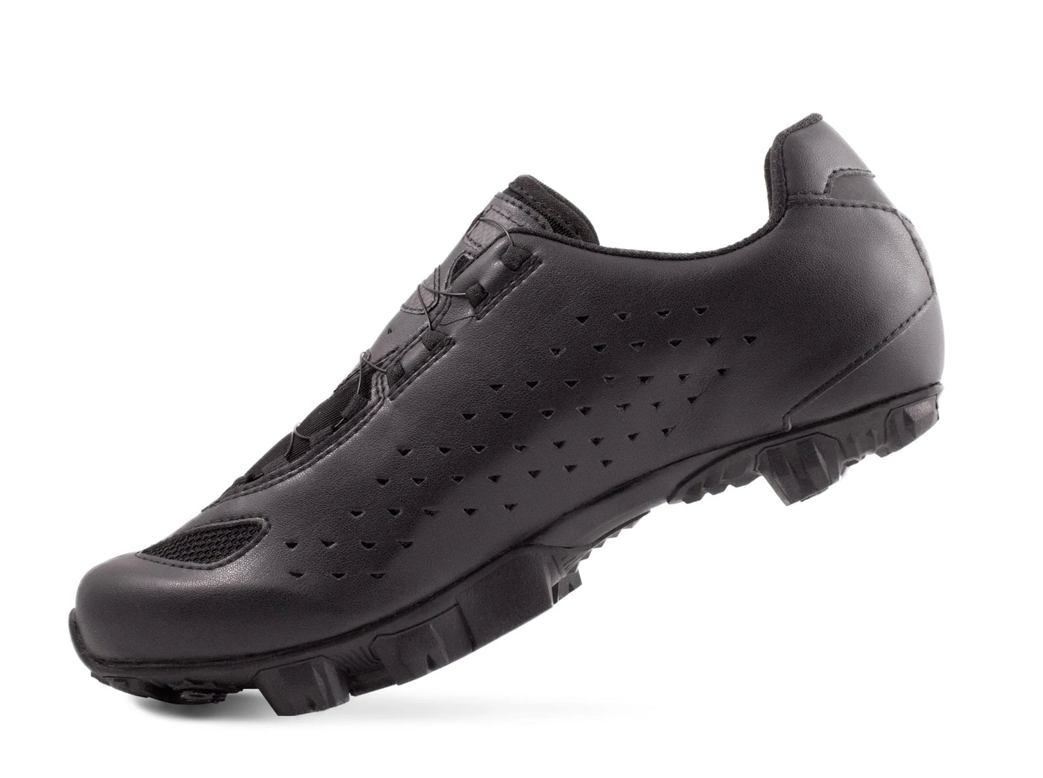 Black cycling shoe on a white background