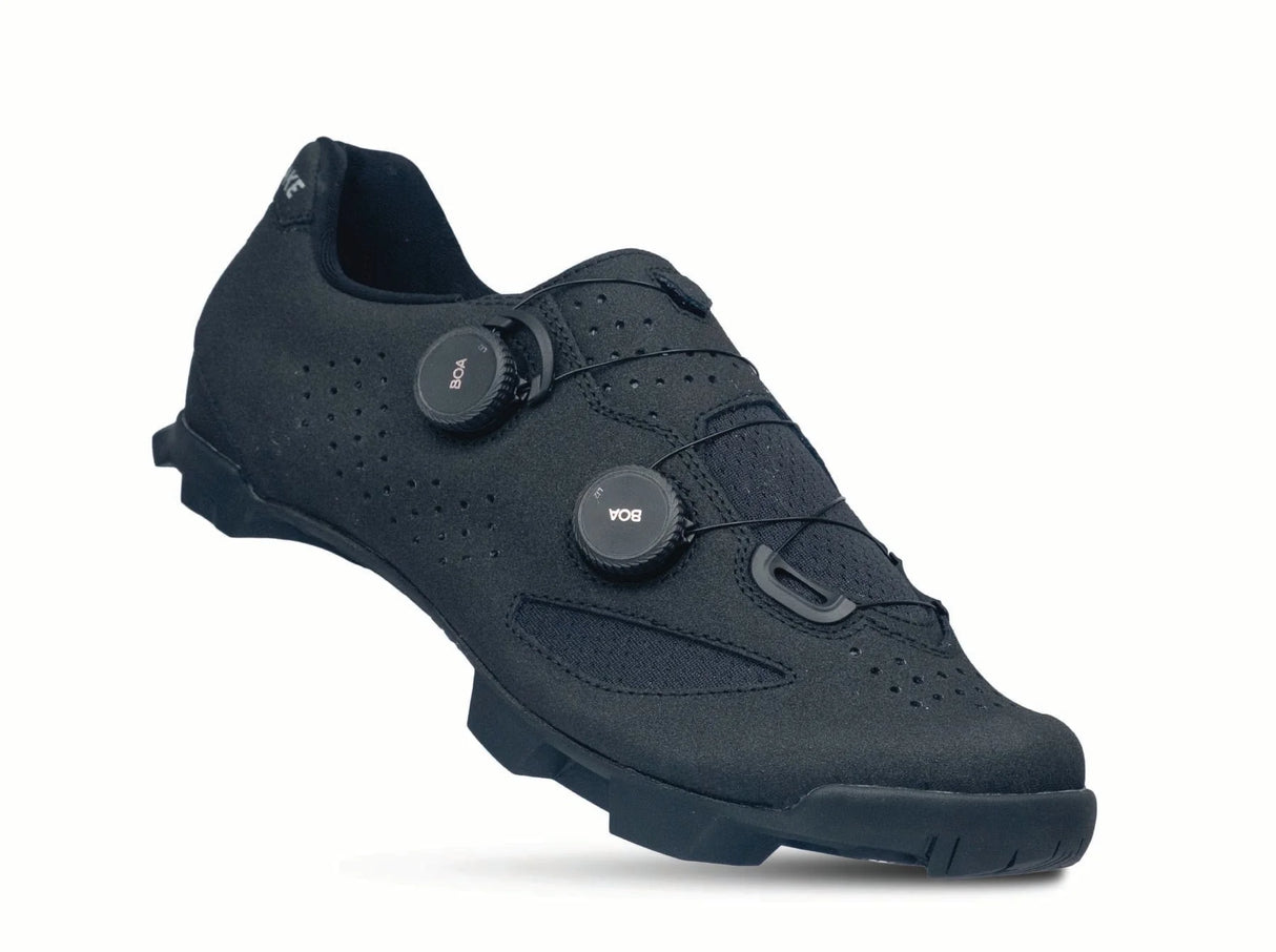 Black cycling shoe on a white background