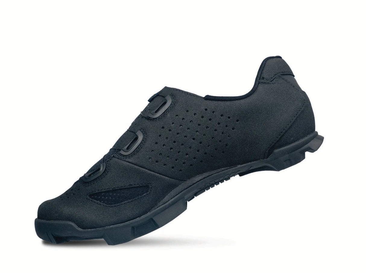 Black cycling shoe on a white background