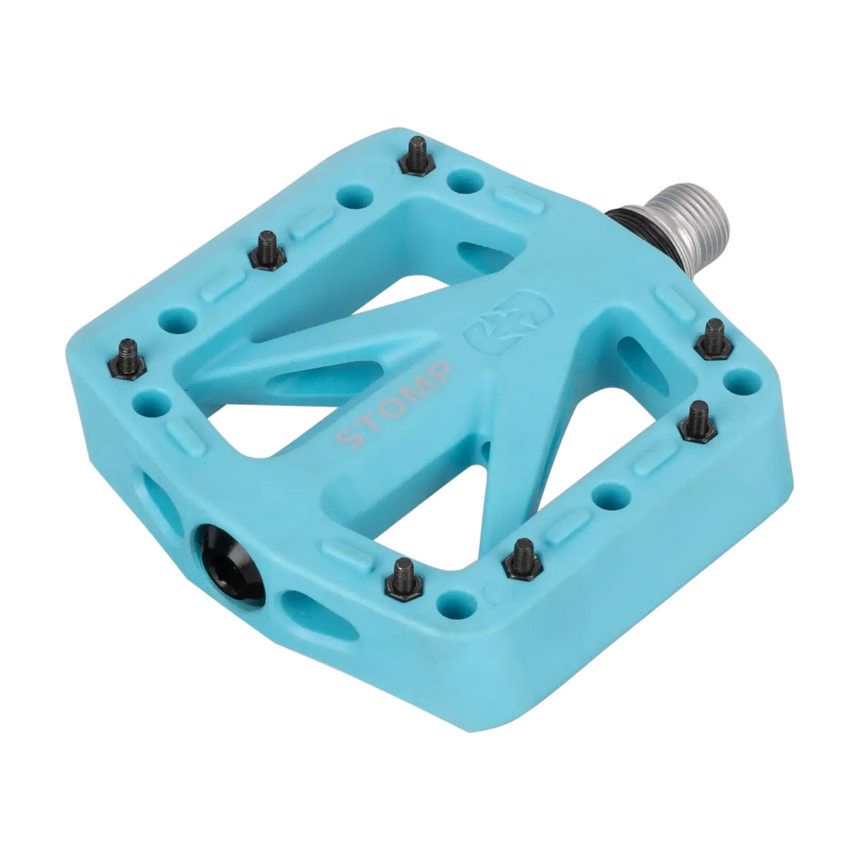 Turquoise Oxford Stomp Jr nylon flat bicycle pedal for junior riders, with CroMo spindle and steel pins.
