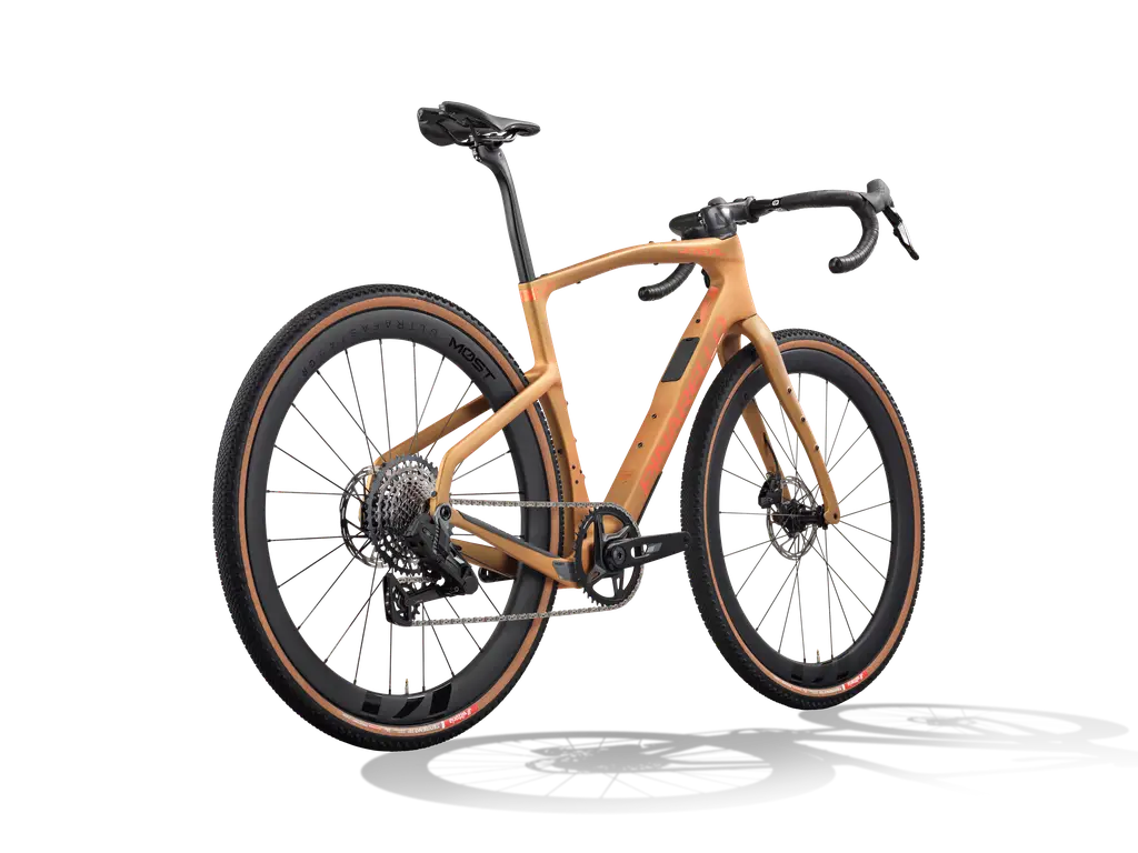 Orange bicycle on a white background