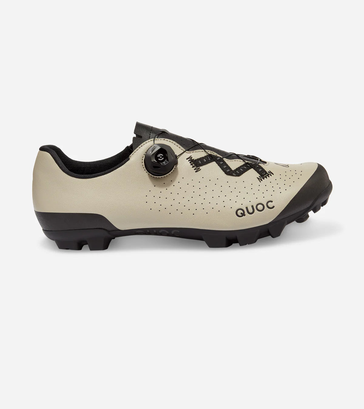 QUOC Escape Off-Road Shoe in sand color, side profile showing breathable upper and secure dial closure for trail rides.