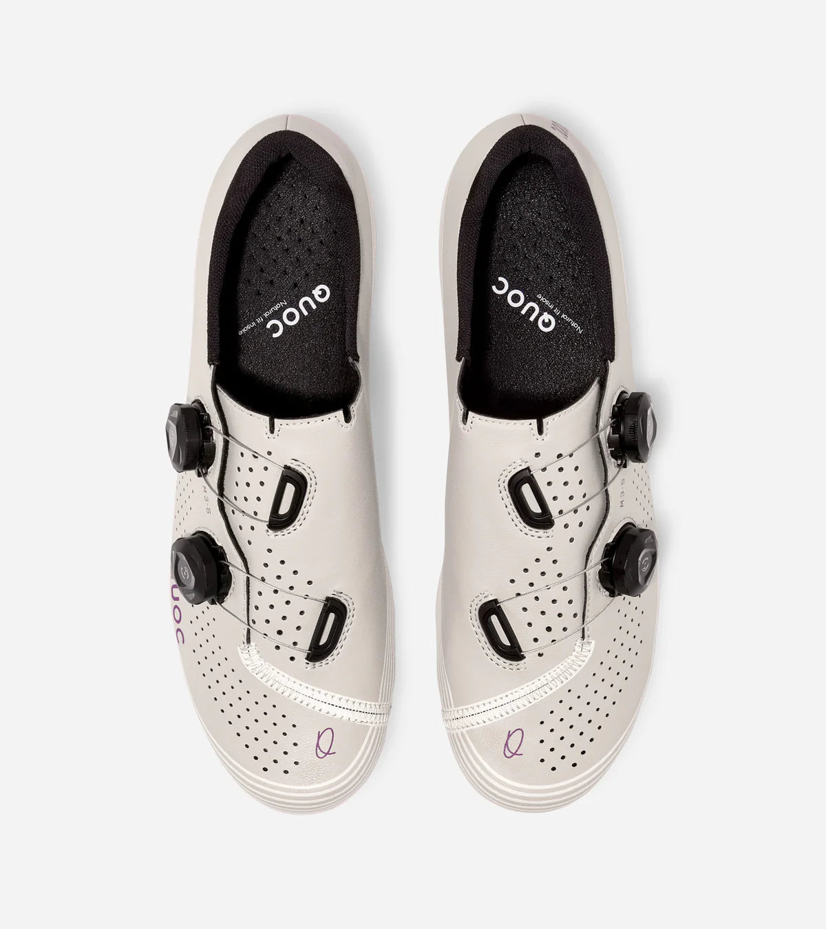 Top view of off-white QUOC M3 Sport Road Shoes with dual-dial closure and perforated upper for breathability and fit.