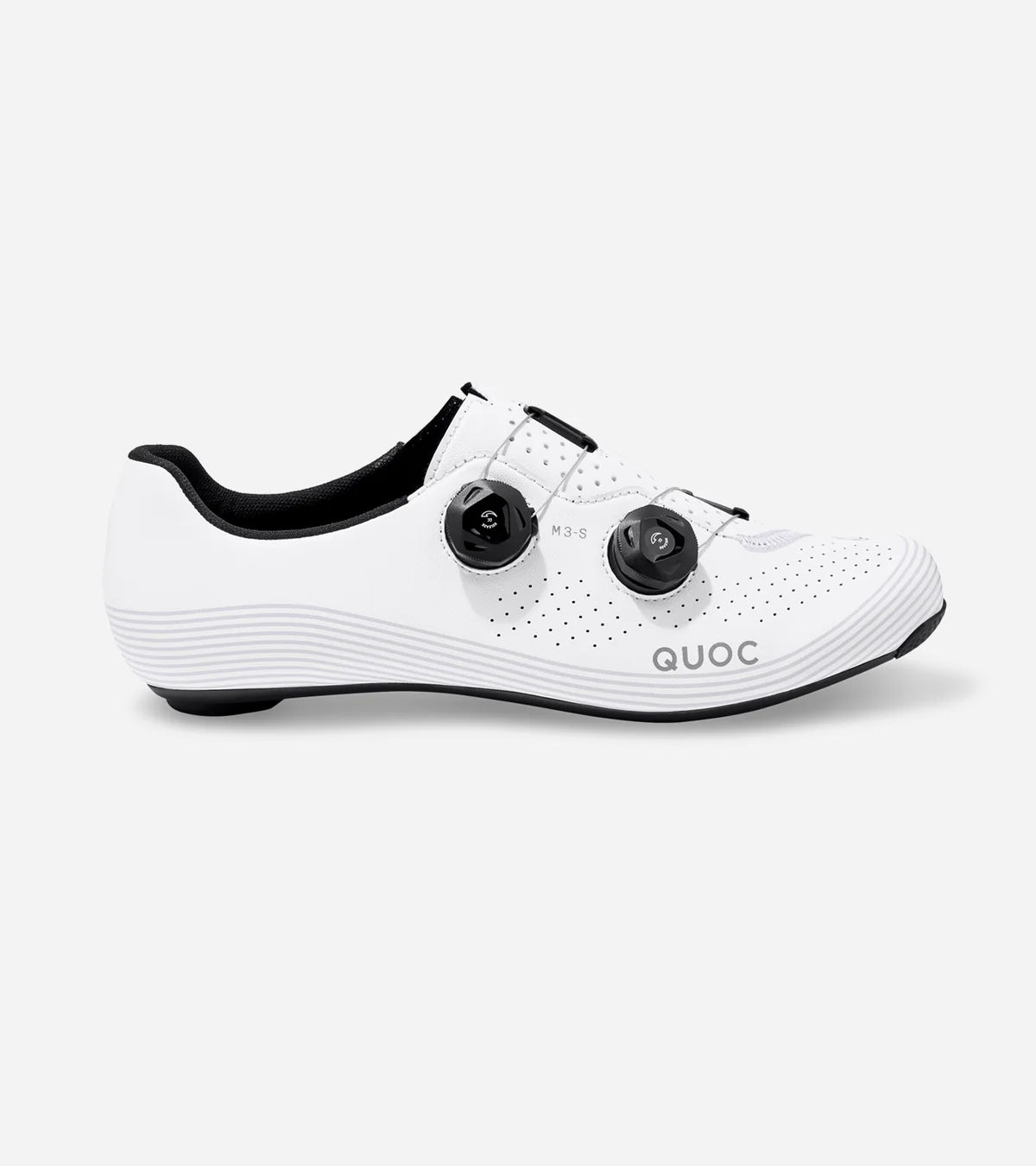 QUOC M3 Sport Road Shoe in white with dual dial closure, designed for high-performance cycling and sleek road style.