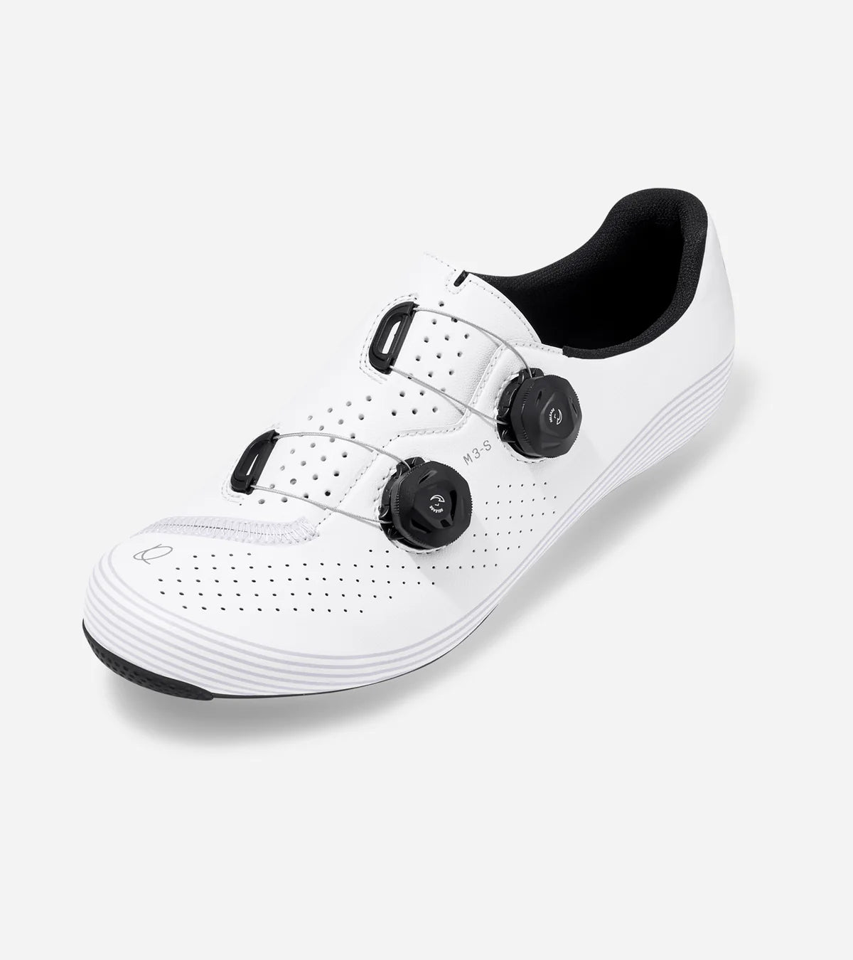 Angled view of QUOC M3 Sport Road Shoe showing perforated upper and ergonomic fit for optimal airflow and comfort.