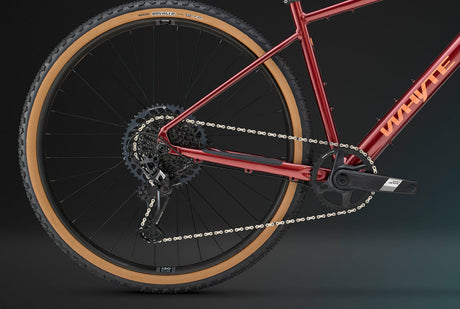 Rear drivetrain of the Whyte Verro Gravel Bike showing the 1x gear setup and wide-range cassette for versatile riding.