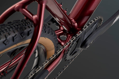 Bottom bracket and chainstay view of the Whyte Verro Gravel Bike, emphasizing frame strength and drivetrain efficiency.