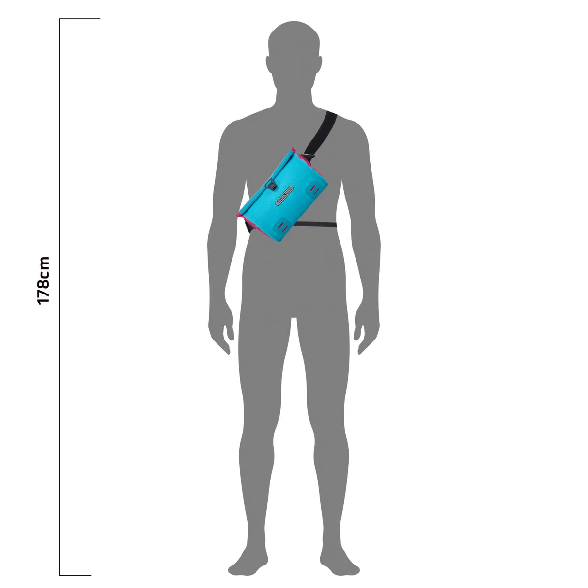 Cyber blue waterproof shoulder bag with black adjustable strap, compact rectangular shape.