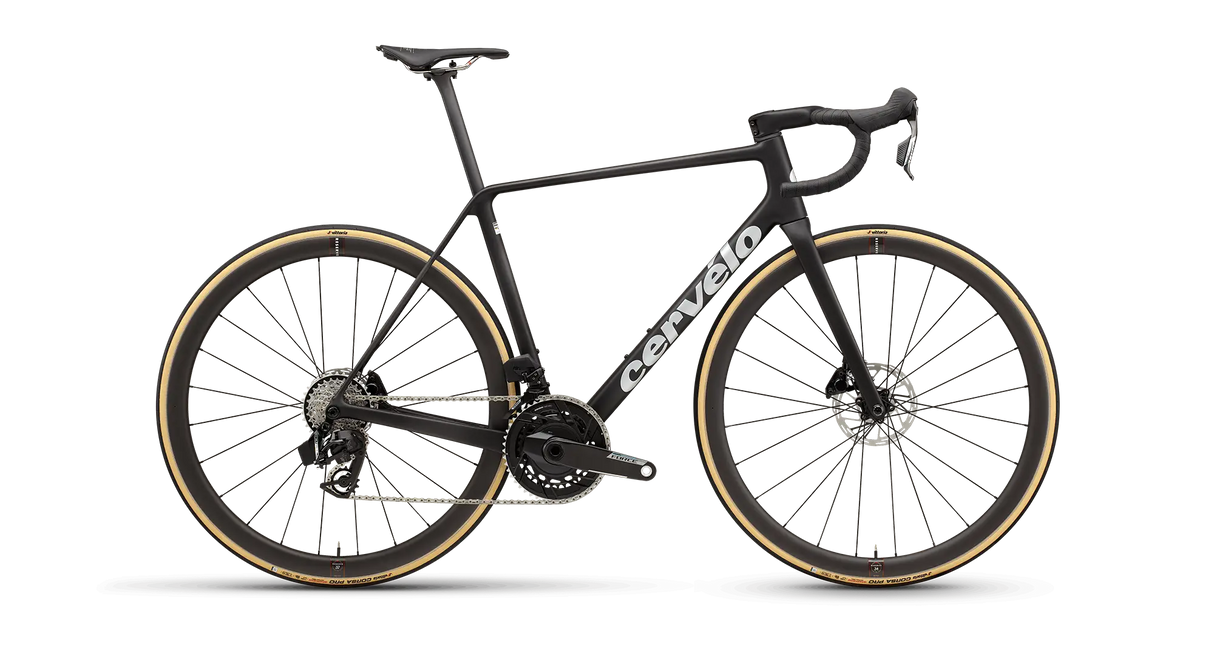 Black bicycle with gold accents on a white background