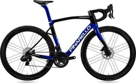Blue and black Pinarello Dogma X Endurance Road Bike with disc brakes and carbon frame, ideal for long-distance cycling. Shop at Billy Bilsland Cycles.