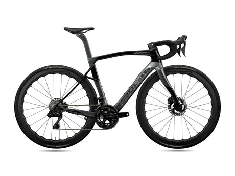 Pinarello Dogma X Endurance Road Bike in matte black and silver finish, designed for high-performance endurance cycling. Available at Billy Bilsland Cycles.