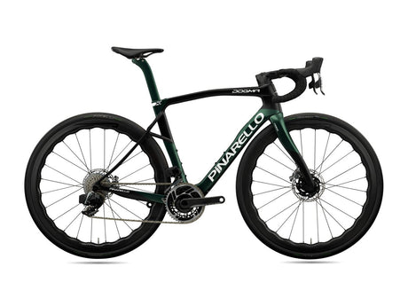 Pinarello Dogma X Endurance Road Bike in forest green and black, engineered for endurance rides with aerodynamic design. Find it at Billy Bilsland Cycles.