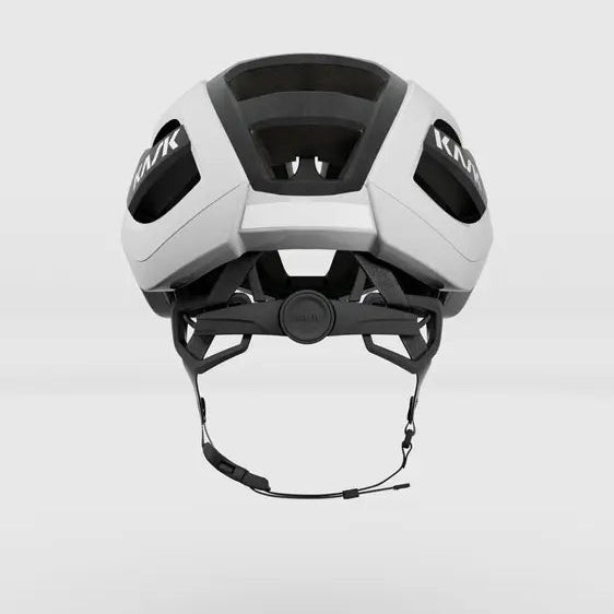 Kask Elemento road helmet in white, front view on a grey background