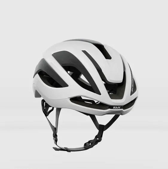 Kask Elemento road helmet in white, side view with its safety rating badge
