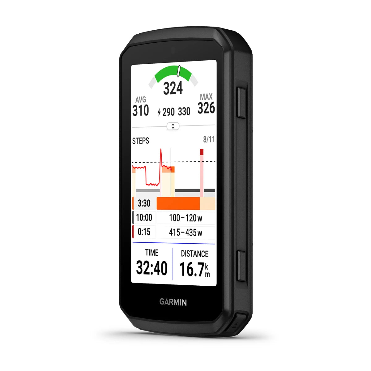 Garmin Edge 1060 showing a structured workout screen with power targets