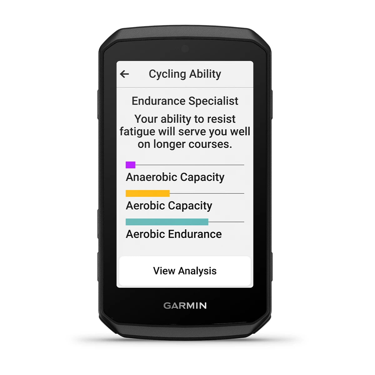 Garmin Edge 1060 showing the Cycling Ability analysis screen
