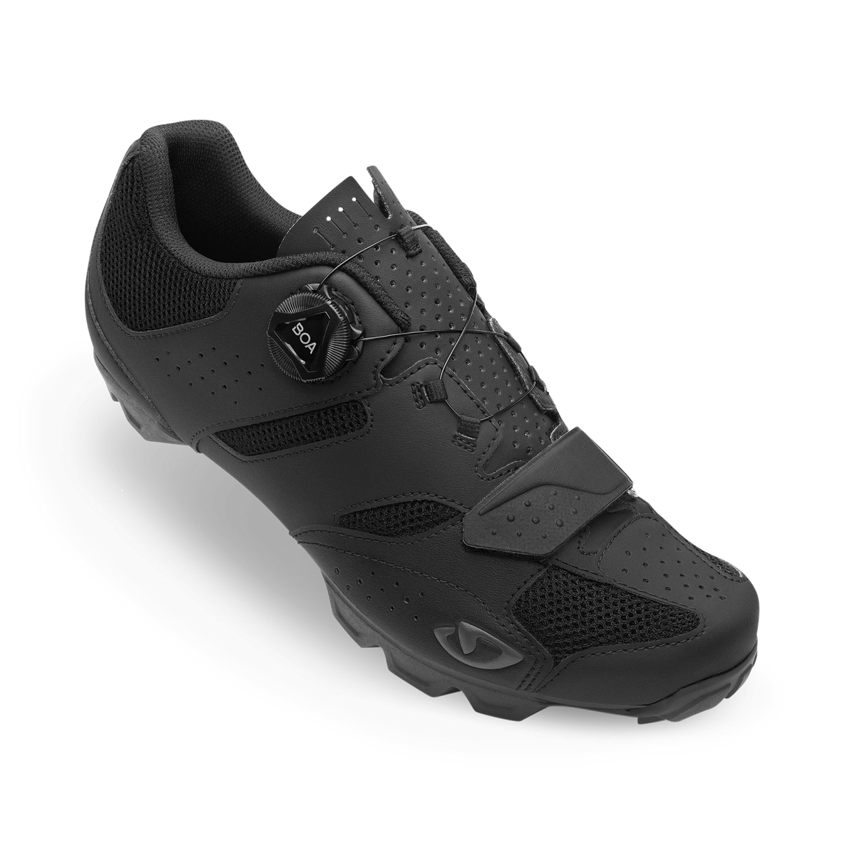 Angled view of Giro Cylinder II MTB Cycling Shoe in black, showcasing the BOA dial system and reinforced toe for trail durability.