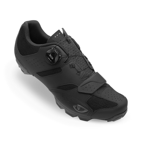 Angled view of Giro Cylinder II MTB Cycling Shoe in black, showcasing the BOA dial system and reinforced toe for trail durability.