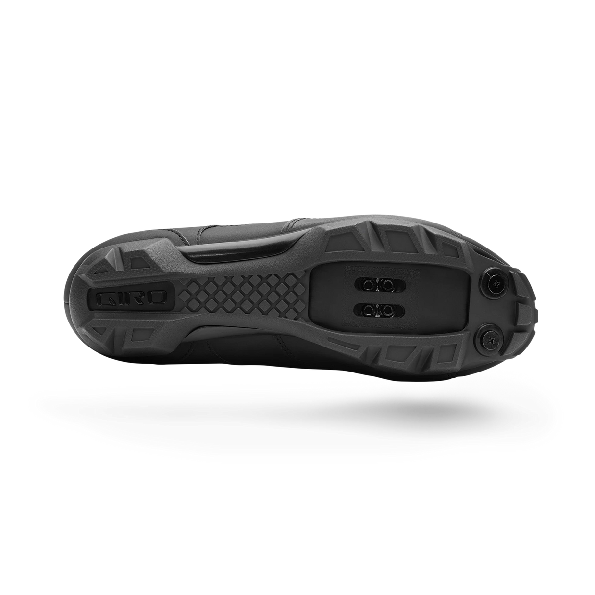 Outsole of Giro Cylinder II MTB Cycling Shoe featuring aggressive tread pattern and 2-bolt cleat compatibility for mountain biking traction.