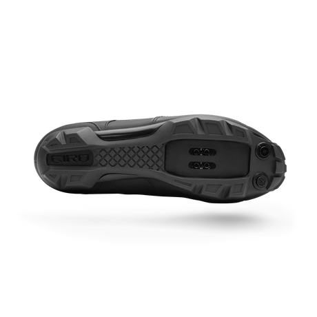 Outsole of Giro Cylinder II MTB Cycling Shoe featuring aggressive tread pattern and 2-bolt cleat compatibility for mountain biking traction.