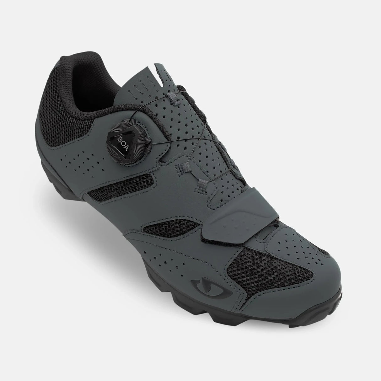 Front angled view of Giro Cylinder II MTB Cycling Shoe in gray, highlighting the secure BOA dial fit and durable synthetic upper.