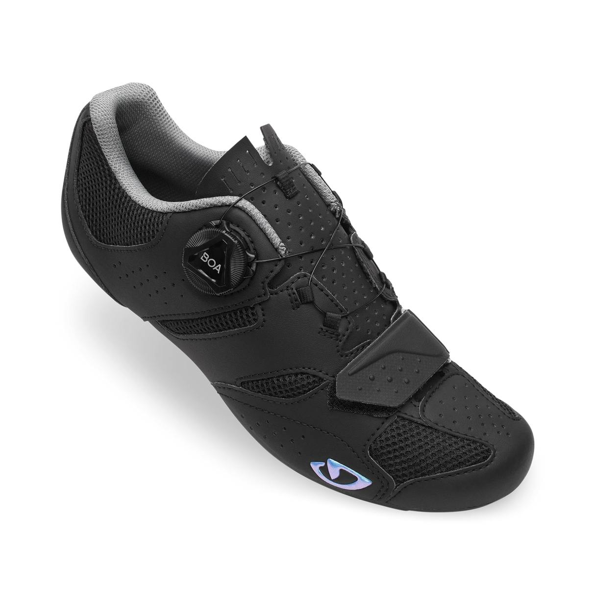Angled view of Giro Savix II Womens Road Cycling Shoe showing breathable mesh panels and BOA fit system for precise adjustment.