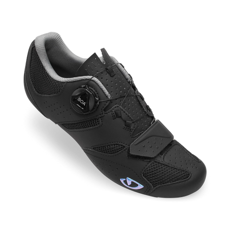 Angled view of Giro Savix II Womens Road Cycling Shoe showing breathable mesh panels and BOA fit system for precise adjustment.