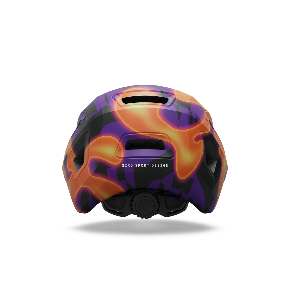 Giro Scamp II youth helmet in Purple Lava, rear view showing the fit system dial
