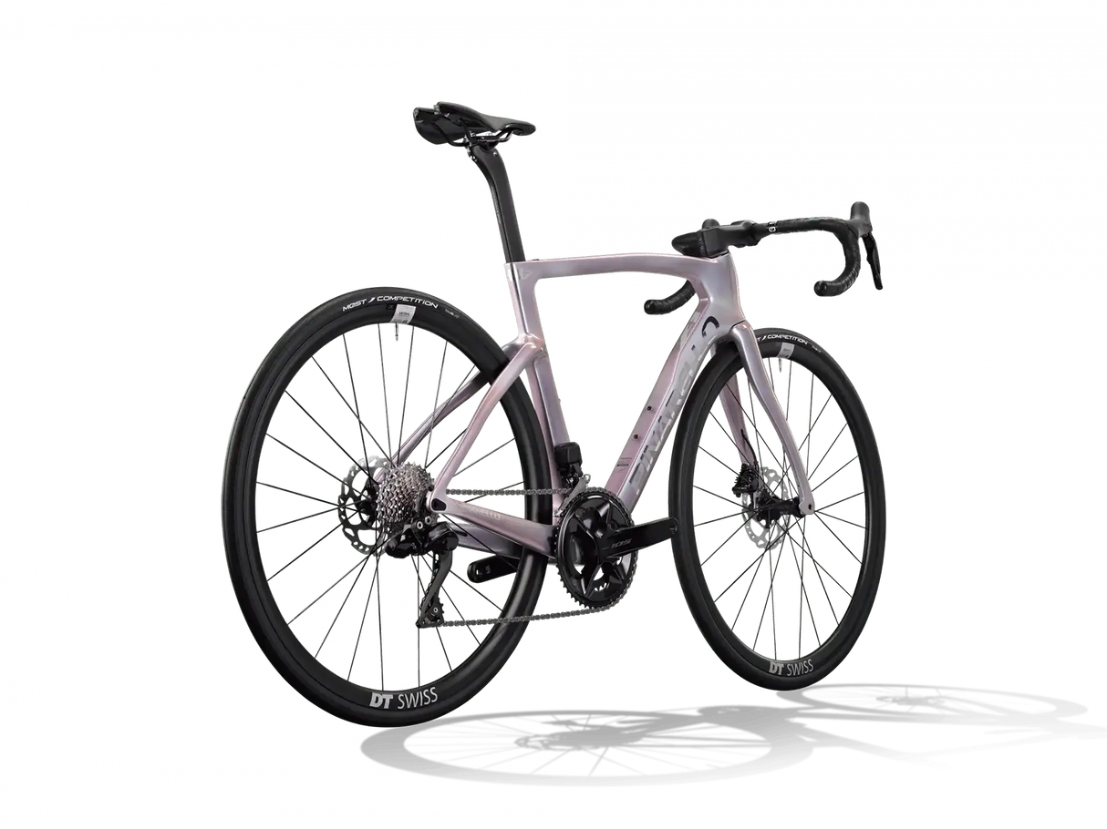 Purple road bike on a white background