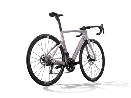 Purple road bike on a white background