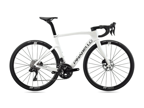 White bicycle with black components on a white background