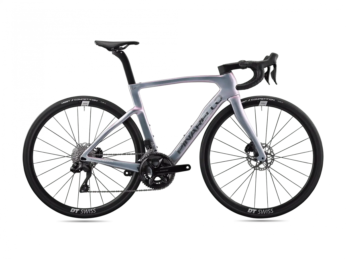 Gray bicycle with black components on a white background