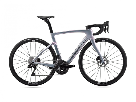 Gray bicycle with black components on a white background