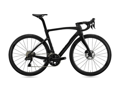 Side profile of the Pinarello F7 Ultegra Di2 road bike in matte black, showcasing its race-ready geometry and Shimano Ultegra Di2 groupset.