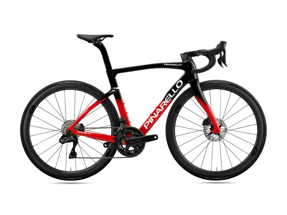 Pinarello F7 Ultegra Di2 road bike in red and black, showcasing its lightweight carbon frame, Shimano Ultegra Di2, and race-ready design.