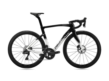 Pinarello F7 Ultegra Di2 road bike in black and white, featuring aerodynamic frame design, Shimano Ultegra Di2 groupset, and disc brakes.