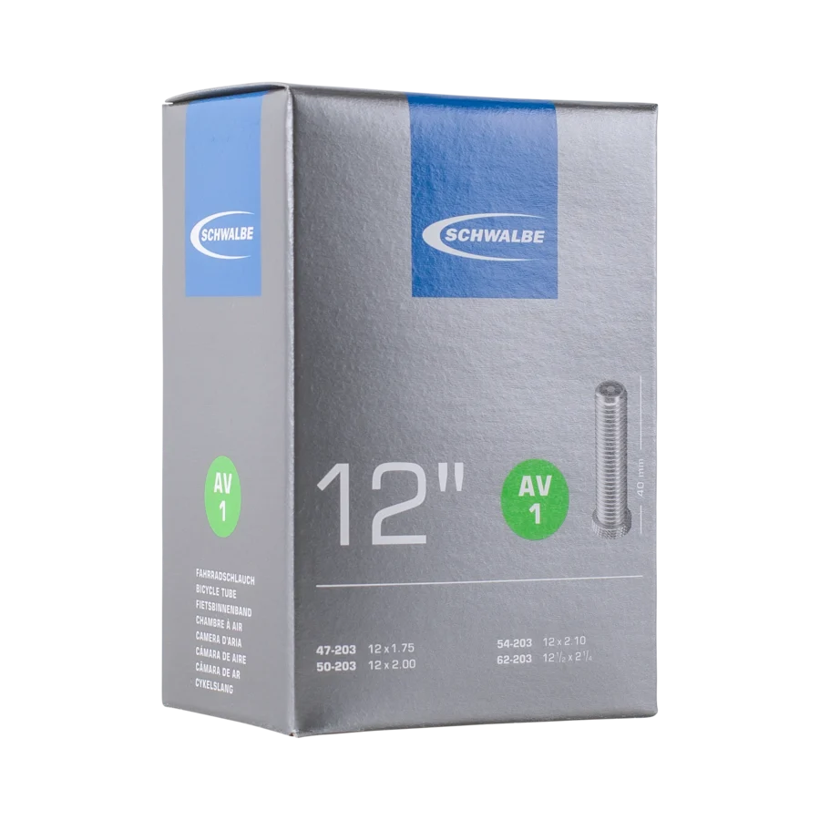 Schwalbe AV1 inner tube, 12 inch, Schrader valve, in packaging