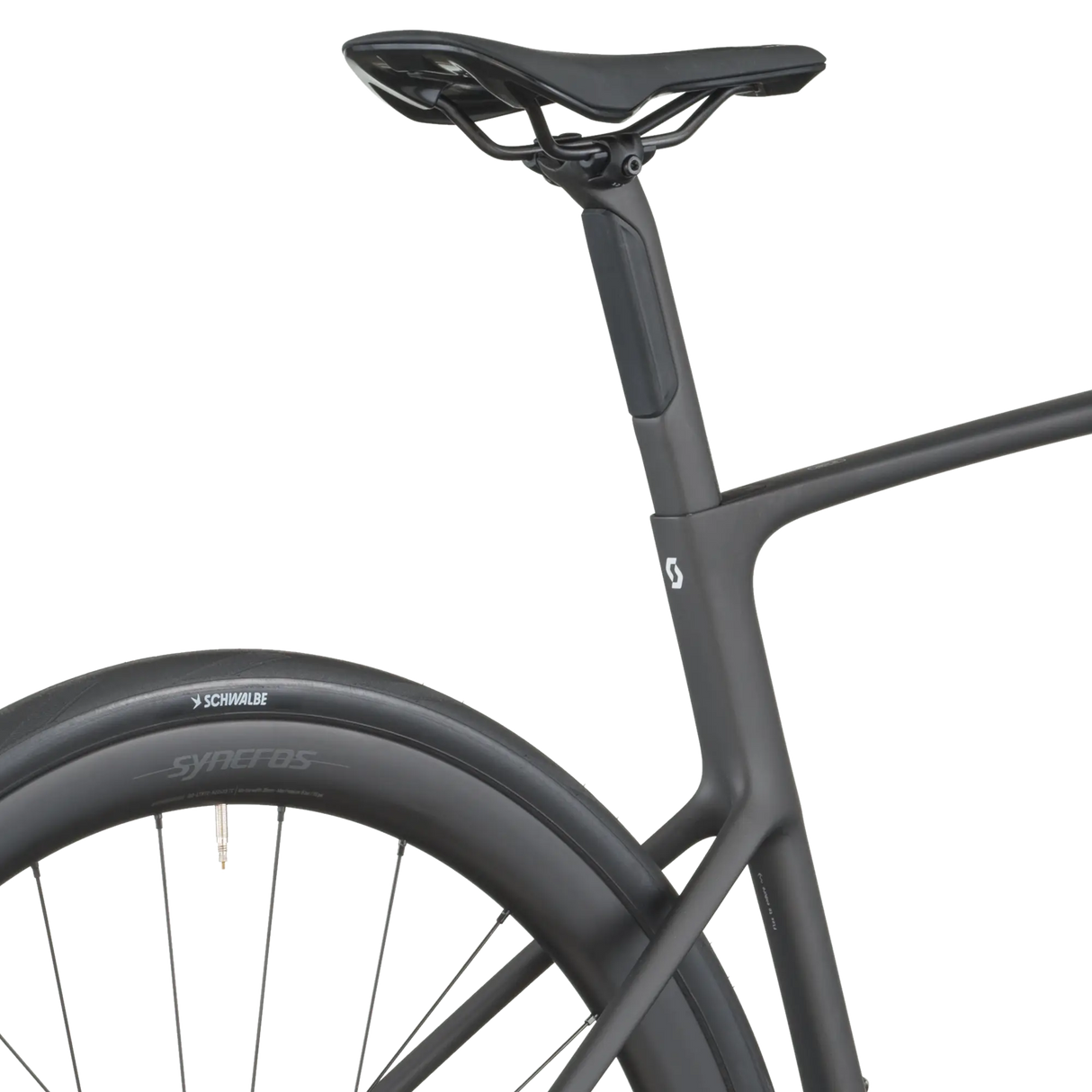 Close-up of a bicycle seat and frame on a white background