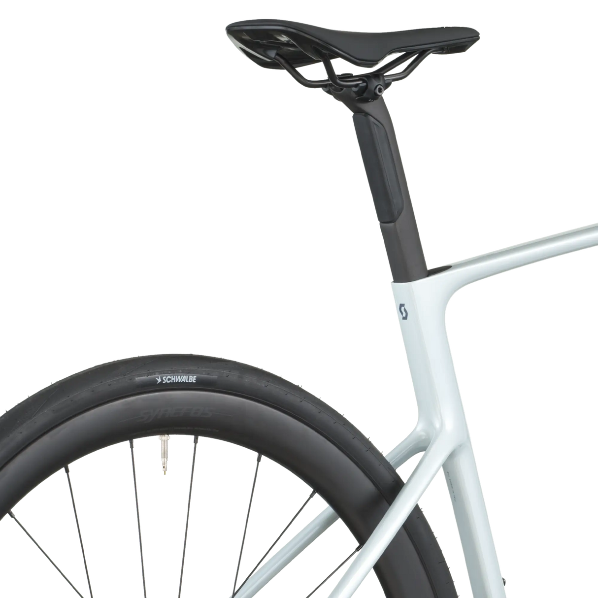 Close-up of a bicycle seat and frame on a white background