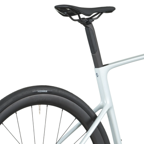 Close-up of a bicycle seat and frame on a white background